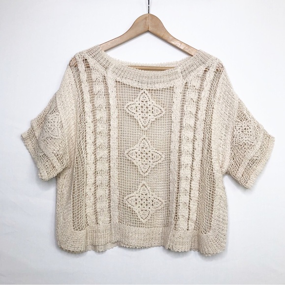 Zara cream open knit crocheted, short sleeve top - Picture 11 of 13